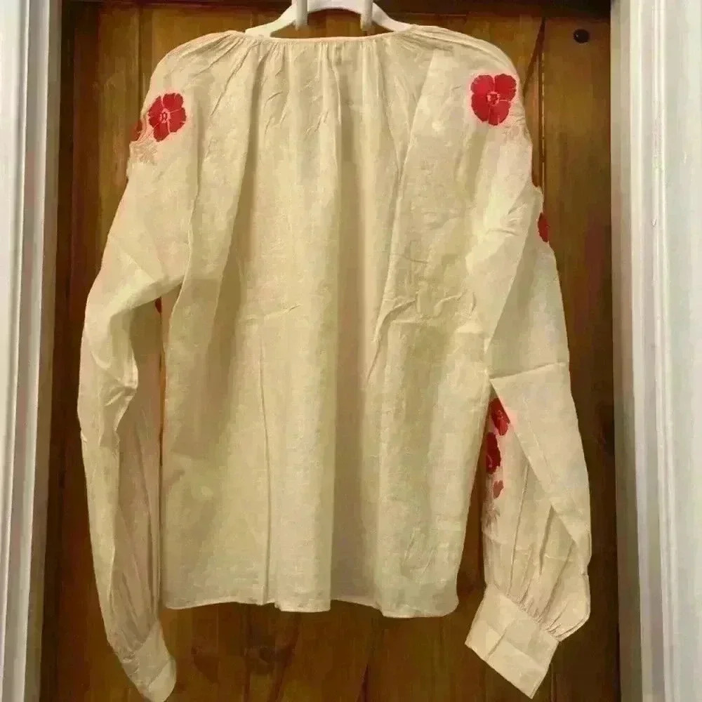 St Roche Gauze Full Length Flower Embroidered Sleeve Blouse- Size 8 - Picture 5 of 14